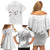 White Polynesia Family Matching Off Shoulder Short Dress and Hawaiian Shirt Tribal Pattern Tropical Frangipani