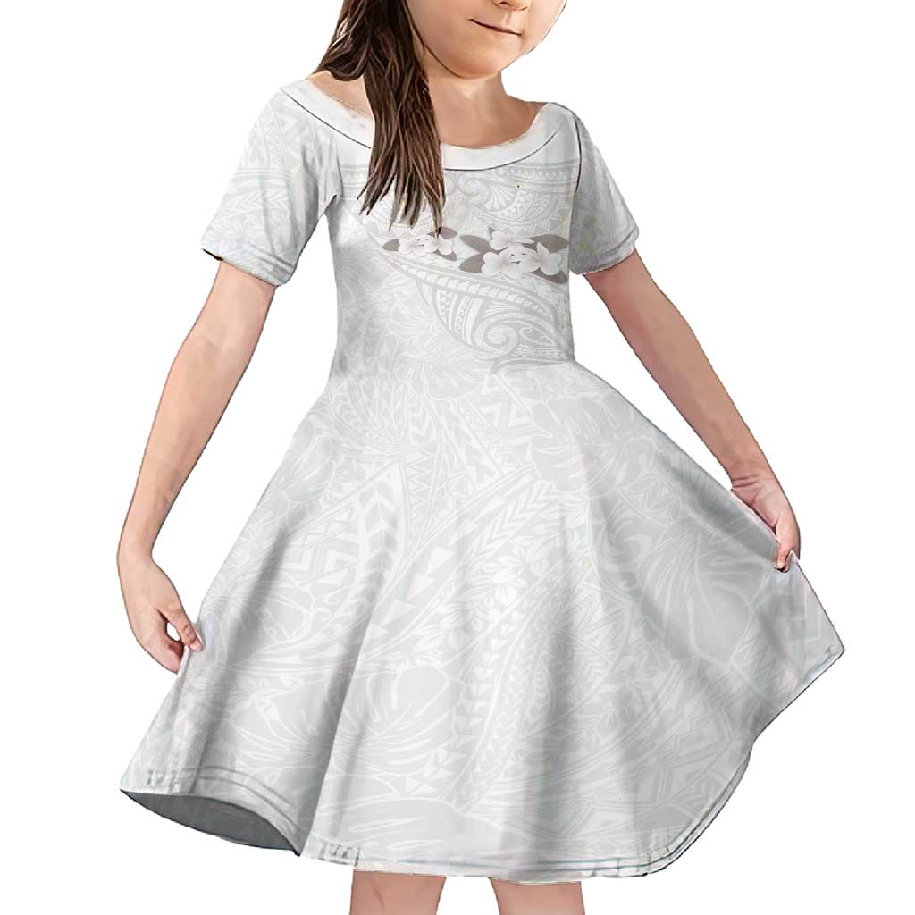 White Polynesia Family Matching Summer Maxi Dress and Hawaiian Shirt Tribal Pattern Tropical Frangipani LT14 Daughter's Dress White - Polynesian Pride