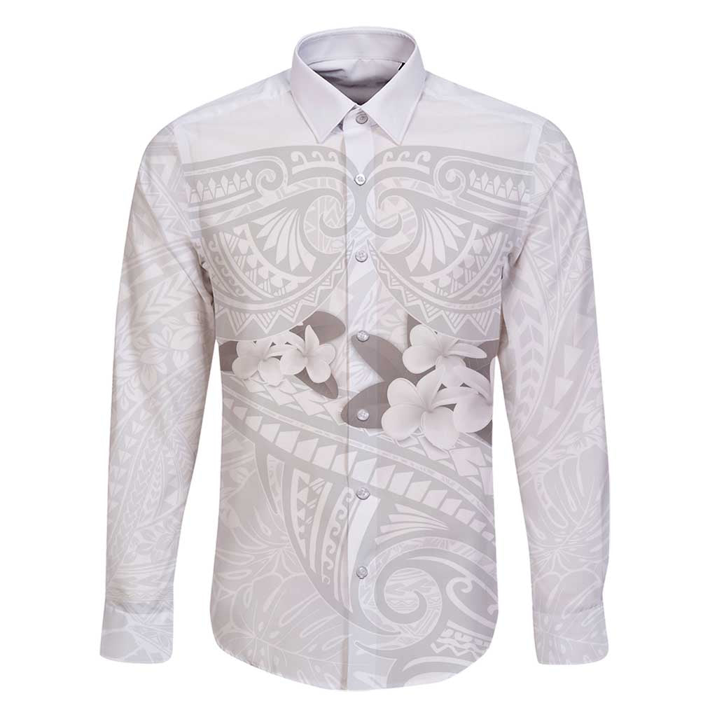 White Polynesia Family Matching Summer Maxi Dress and Hawaiian Shirt Tribal Pattern Tropical Frangipani LT14 Dad's Shirt - Long Sleeve White - Polynesian Pride