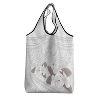 White Polynesia Grocery Bag Tribal Pattern Tropical Frangipani