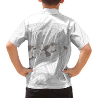 White Polynesia Kid Hawaiian Shirt Tribal Pattern Tropical Frangipani