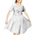 White Polynesia Kid Short Sleeve Dress Tribal Pattern Tropical Frangipani
