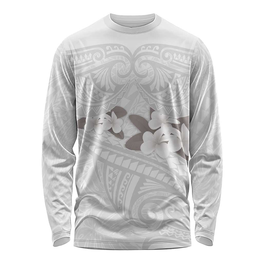 White Polynesia Long Sleeve Shirt Tribal Pattern Tropical Frangipani LT14 Unisex White - Polynesian Pride