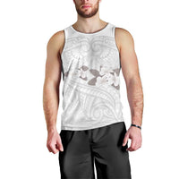 White Polynesia Men Tank Top Tribal Pattern Tropical Frangipani