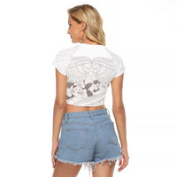 White Polynesia Raglan Cropped T Shirt Tribal Pattern Tropical Frangipani