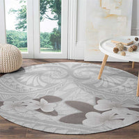 White Polynesia Round Carpet Tribal Pattern Tropical Frangipani LT14 - Polynesian Pride