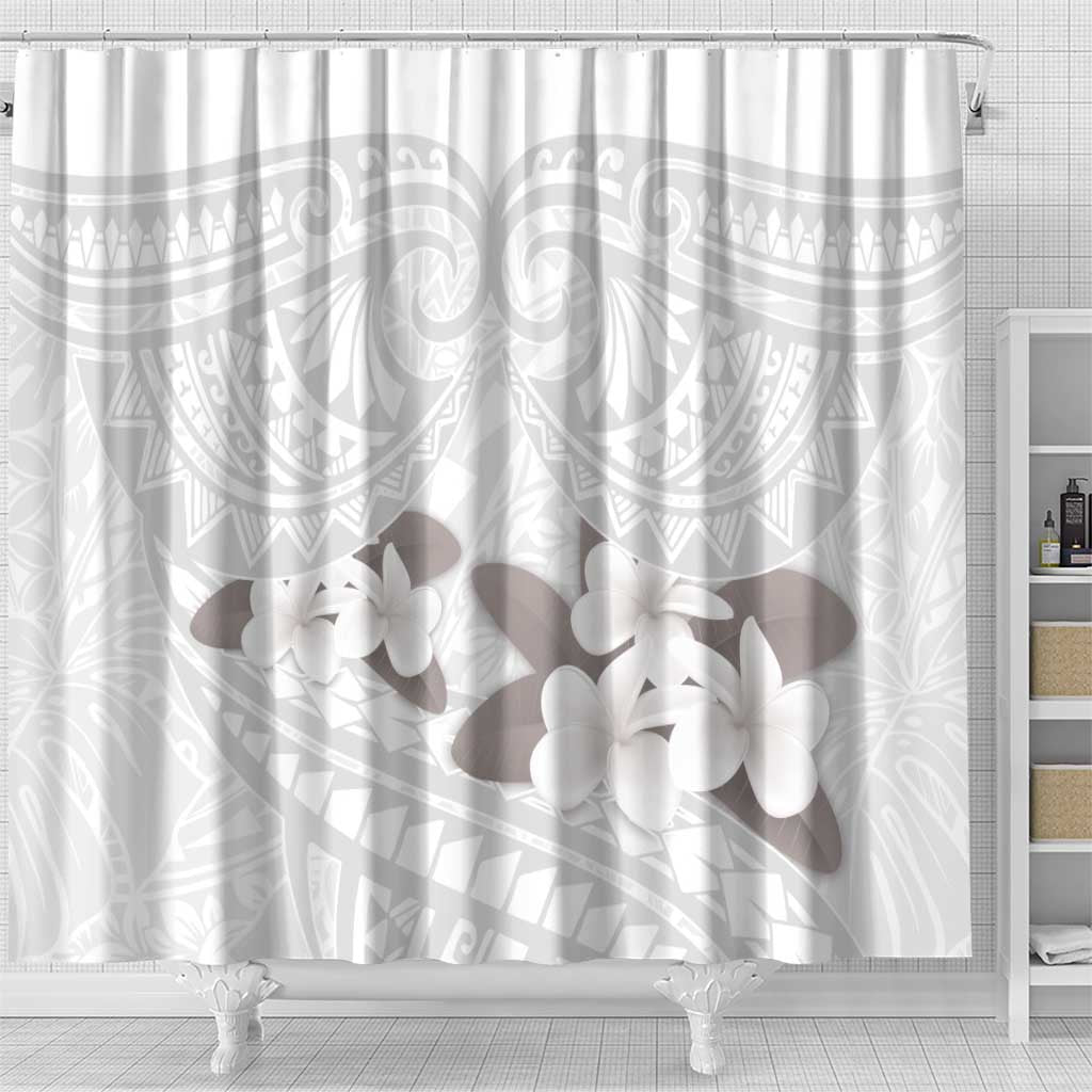 White Polynesia Shower Curtain Tribal Pattern Tropical Frangipani