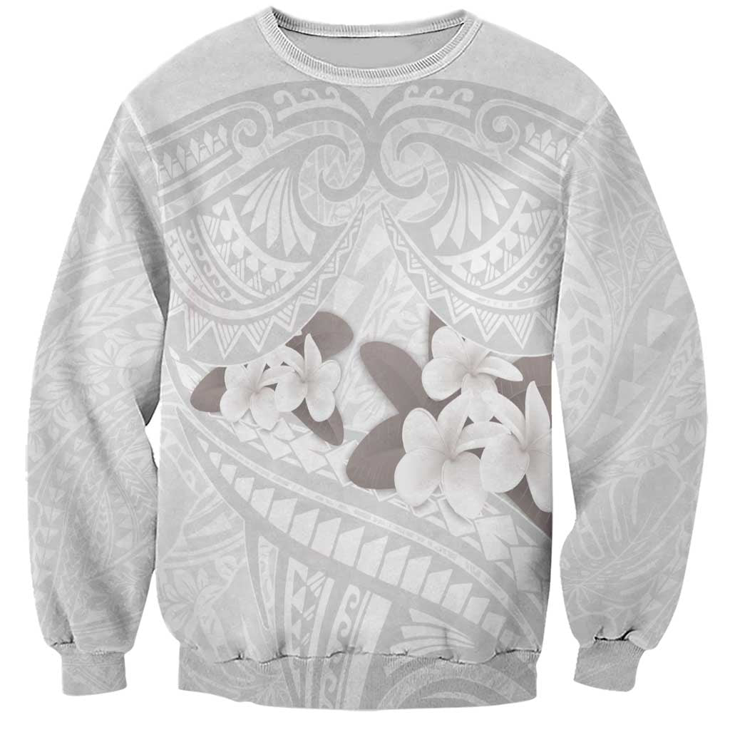 White Polynesia Sweatshirt Tribal Pattern Tropical Frangipani