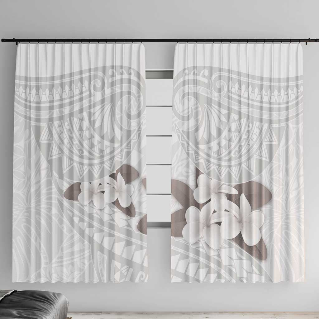 White Polynesia Window Curtain Tribal Pattern Tropical Frangipani LT14 With Hooks White - Polynesian Pride