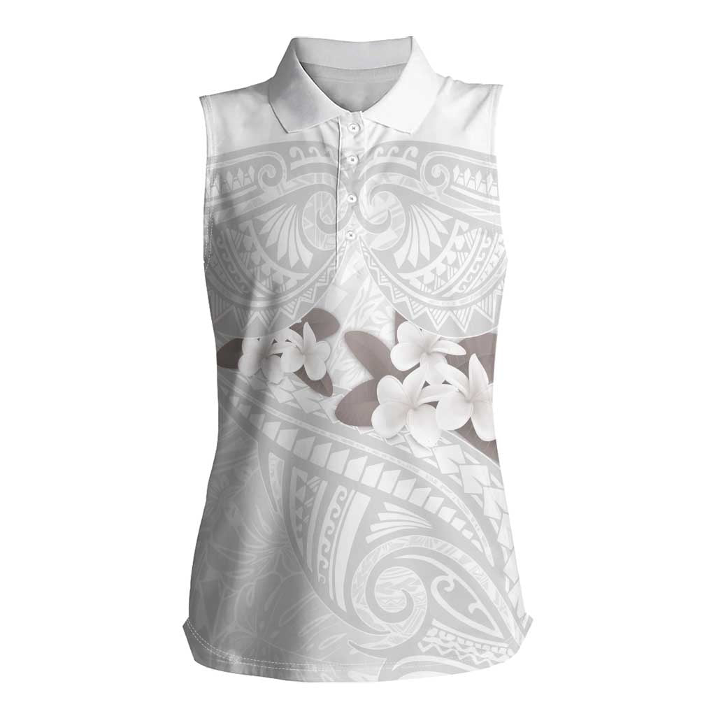 White Polynesia Women Sleeveless Polo Shirt Tribal Pattern Tropical Frangipani LT14 Female White - Polynesian Pride