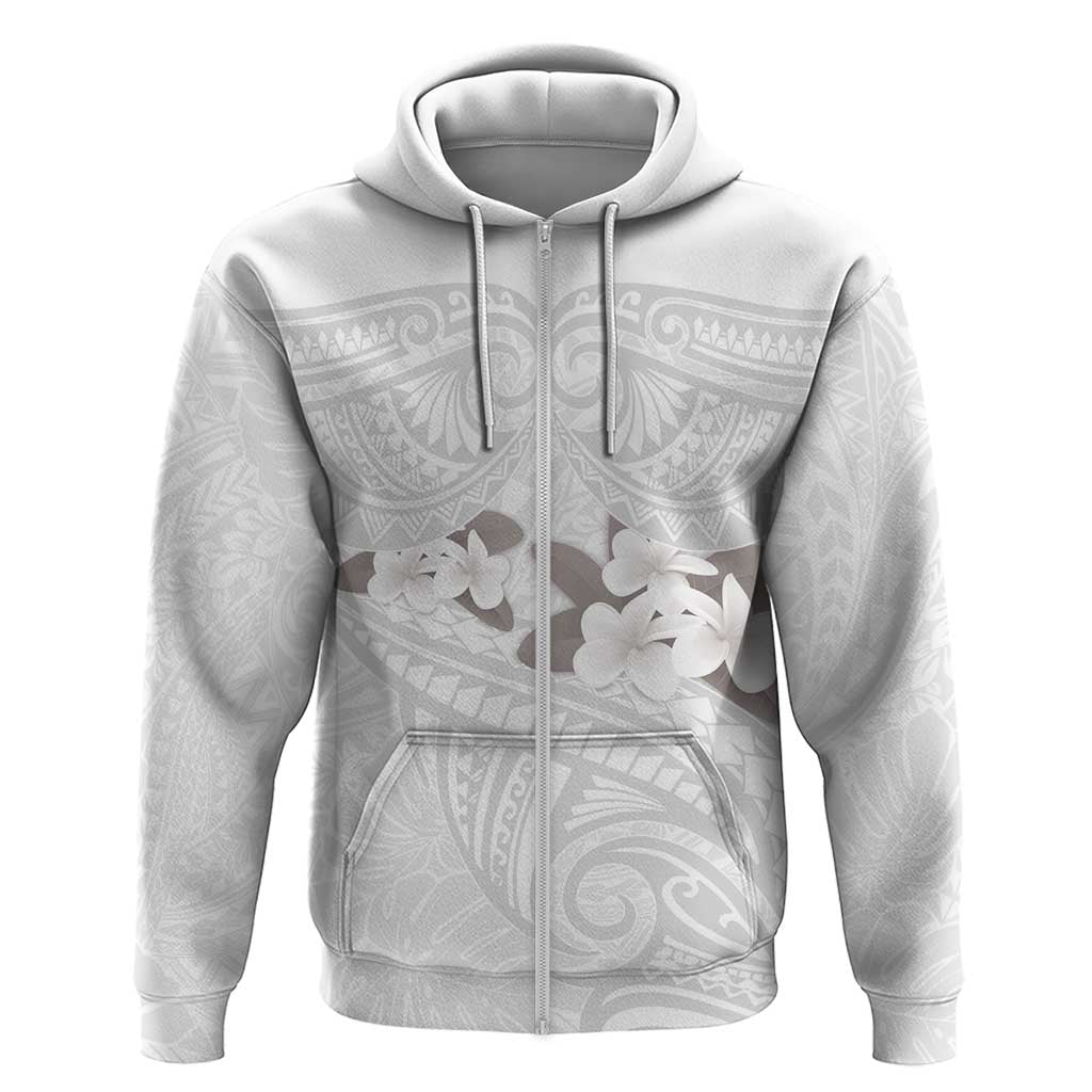 White Polynesia Zip Hoodie Tribal Pattern Tropical Frangipani LT14 Zip Hoodie White - Polynesian Pride