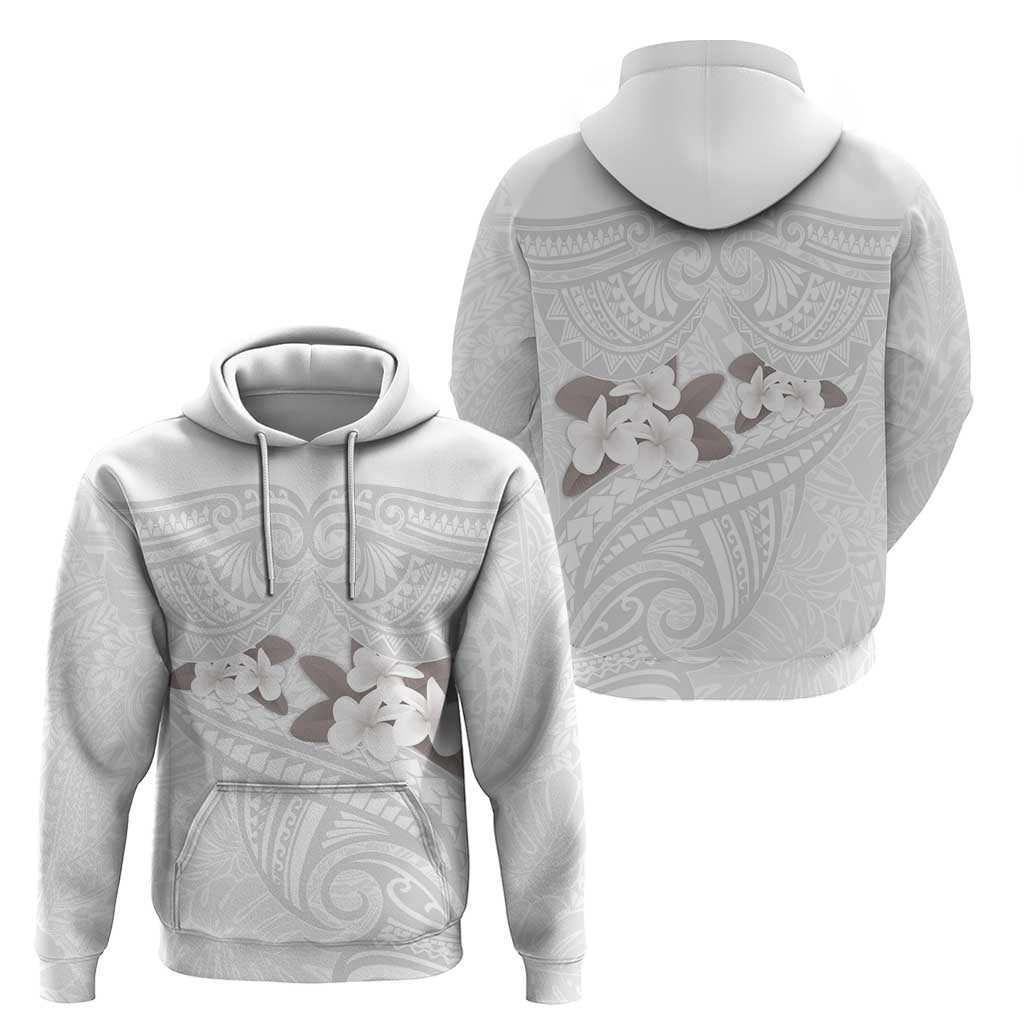 White Polynesia Zip Hoodie Tribal Pattern Tropical Frangipani LT14 - Polynesian Pride