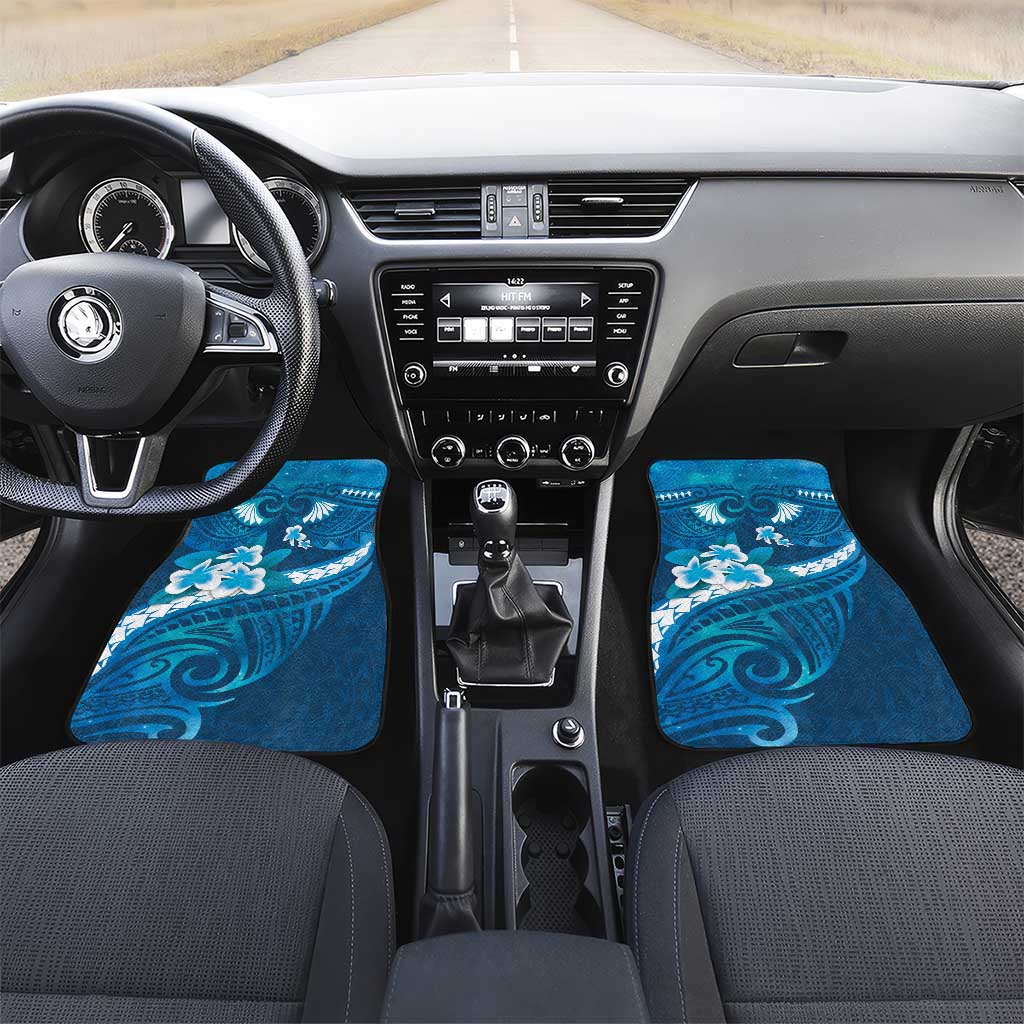 Blue Polynesia Car Mats Tribal Pattern Tropical Frangipani
