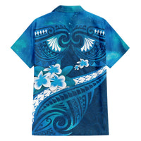 Blue Polynesia Family Matching Off The Shoulder Long Sleeve Dress and Hawaiian Shirt Tribal Pattern Tropical Frangipani LT14 - Polynesian Pride