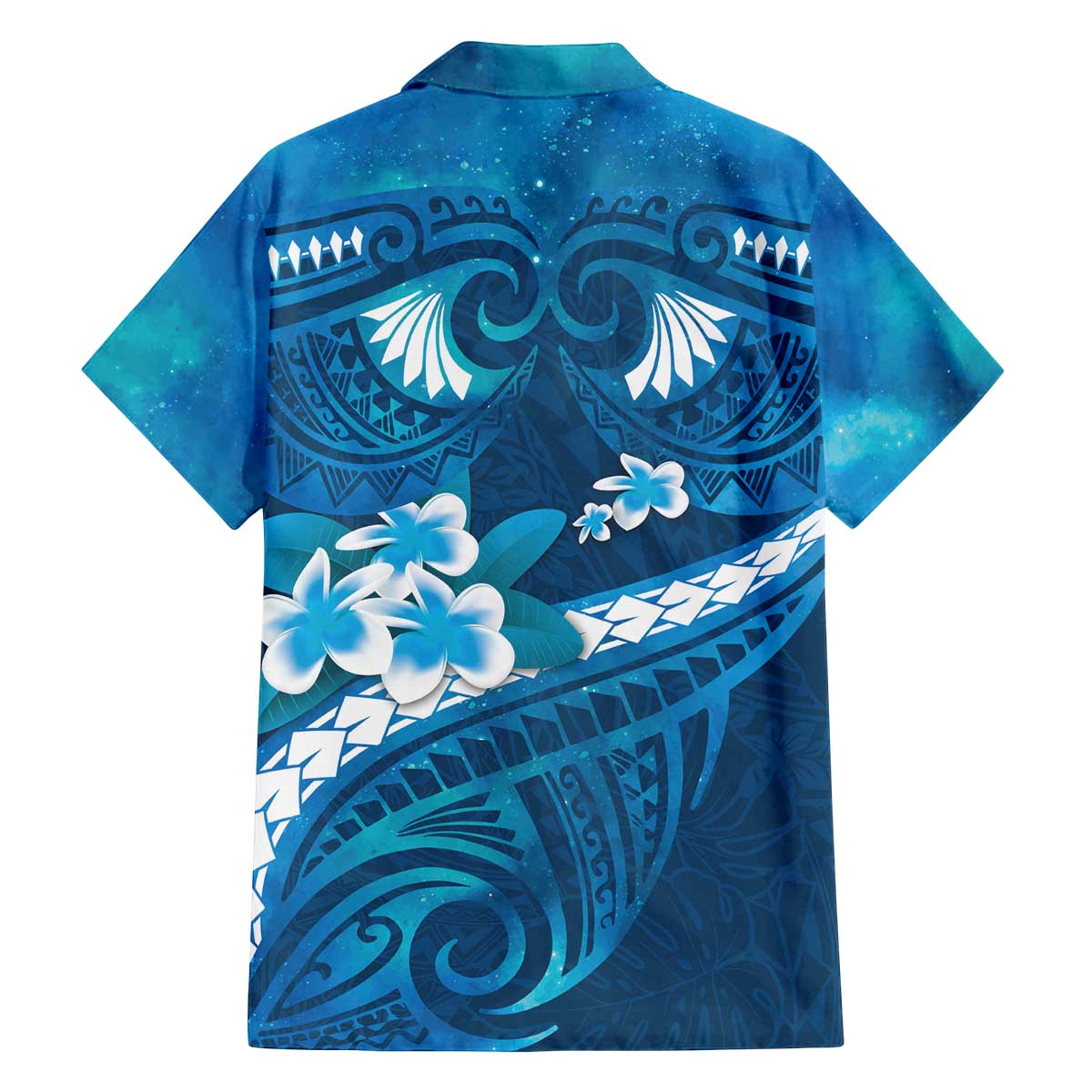 Blue Polynesia Family Matching Off Shoulder Short Dress and Hawaiian Shirt Tribal Pattern Tropical Frangipani LT14 - Polynesian Pride