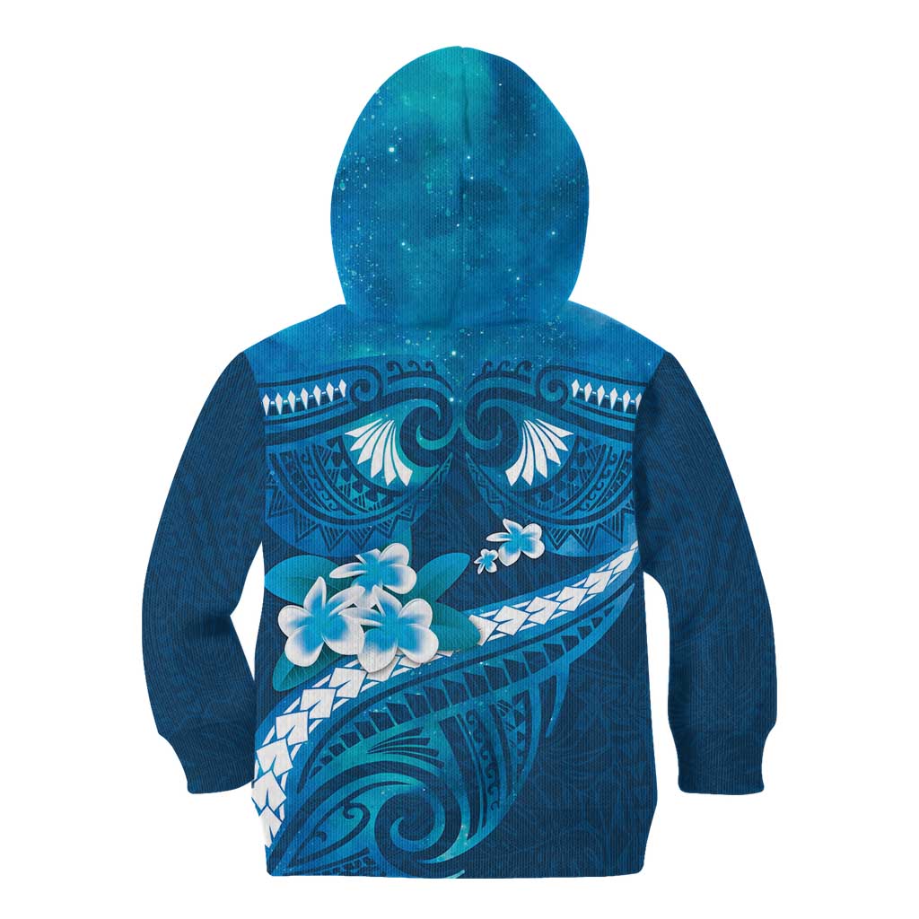 Blue Polynesia Kid Hoodie Tribal Pattern Tropical Frangipani