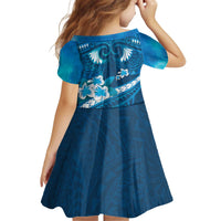 Blue Polynesia Kid Short Sleeve Dress Tribal Pattern Tropical Frangipani