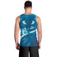 Blue Polynesia Men Tank Top Tribal Pattern Tropical Frangipani