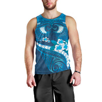 Blue Polynesia Men Tank Top Tribal Pattern Tropical Frangipani