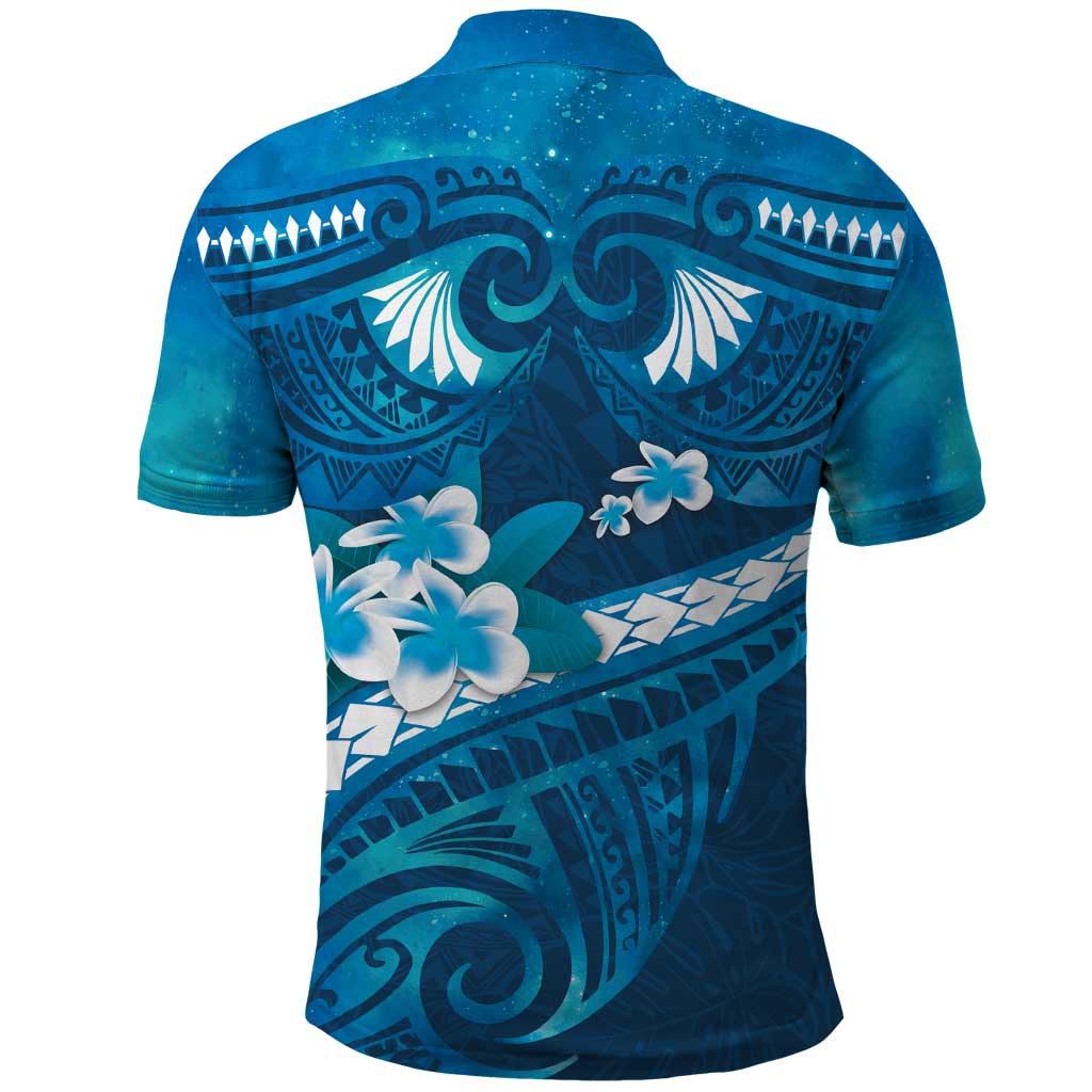 Blue Polynesia Polo Shirt Tribal Pattern Tropical Frangipani