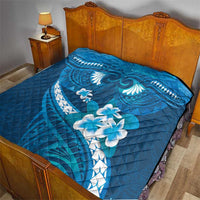 Blue Polynesia Quilt Tribal Pattern Tropical Frangipani