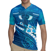 Blue Polynesia Rugby Jersey Tribal Pattern Tropical Frangipani