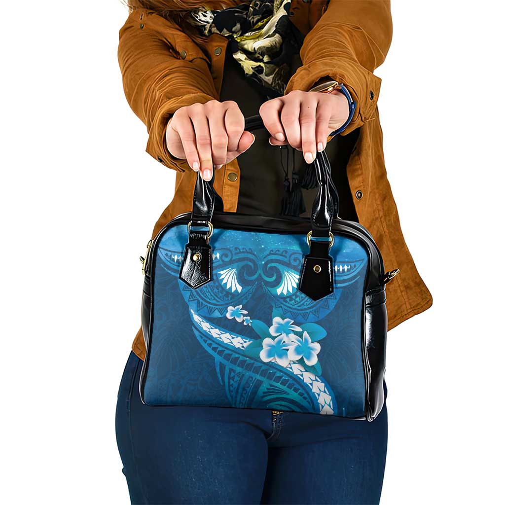 Blue Polynesia Shoulder Handbag Tribal Pattern Tropical Frangipani