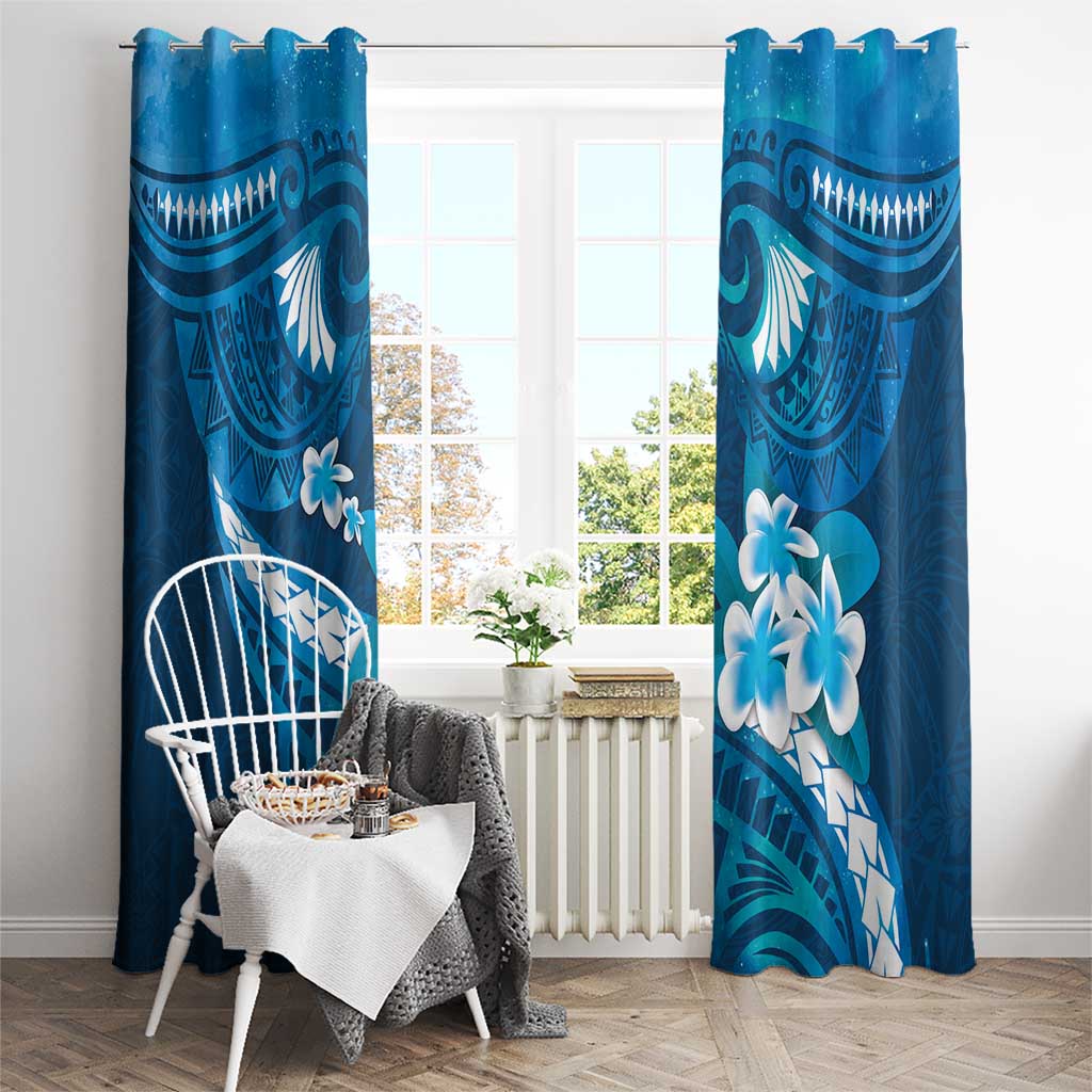 Blue Polynesia Window Curtain Tribal Pattern Tropical Frangipani