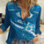 Blue Polynesia Women Casual Shirt Tribal Pattern Tropical Frangipani