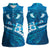 Blue Polynesia Women Sleeveless Polo Shirt Tribal Pattern Tropical Frangipani