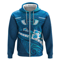 Blue Polynesia Zip Hoodie Tribal Pattern Tropical Frangipani LT14 Zip Hoodie Blue - Polynesian Pride
