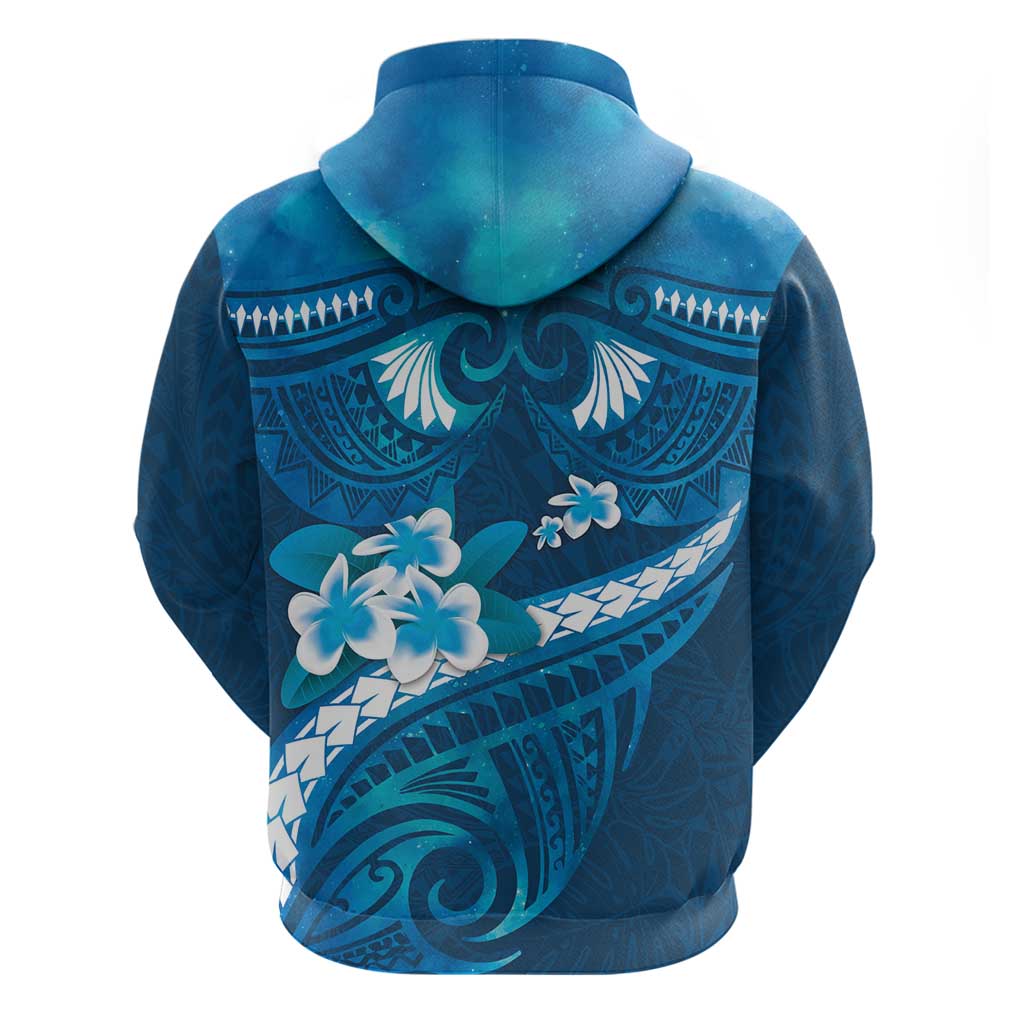Blue Polynesia Zip Hoodie Tribal Pattern Tropical Frangipani LT14 - Polynesian Pride