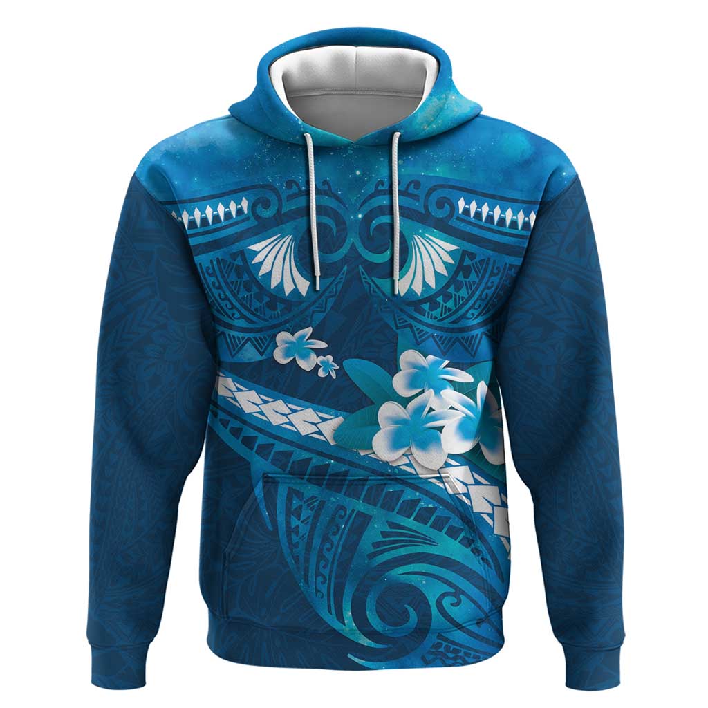 Blue Polynesia Zip Hoodie Tribal Pattern Tropical Frangipani LT14 Pullover Hoodie Blue - Polynesian Pride