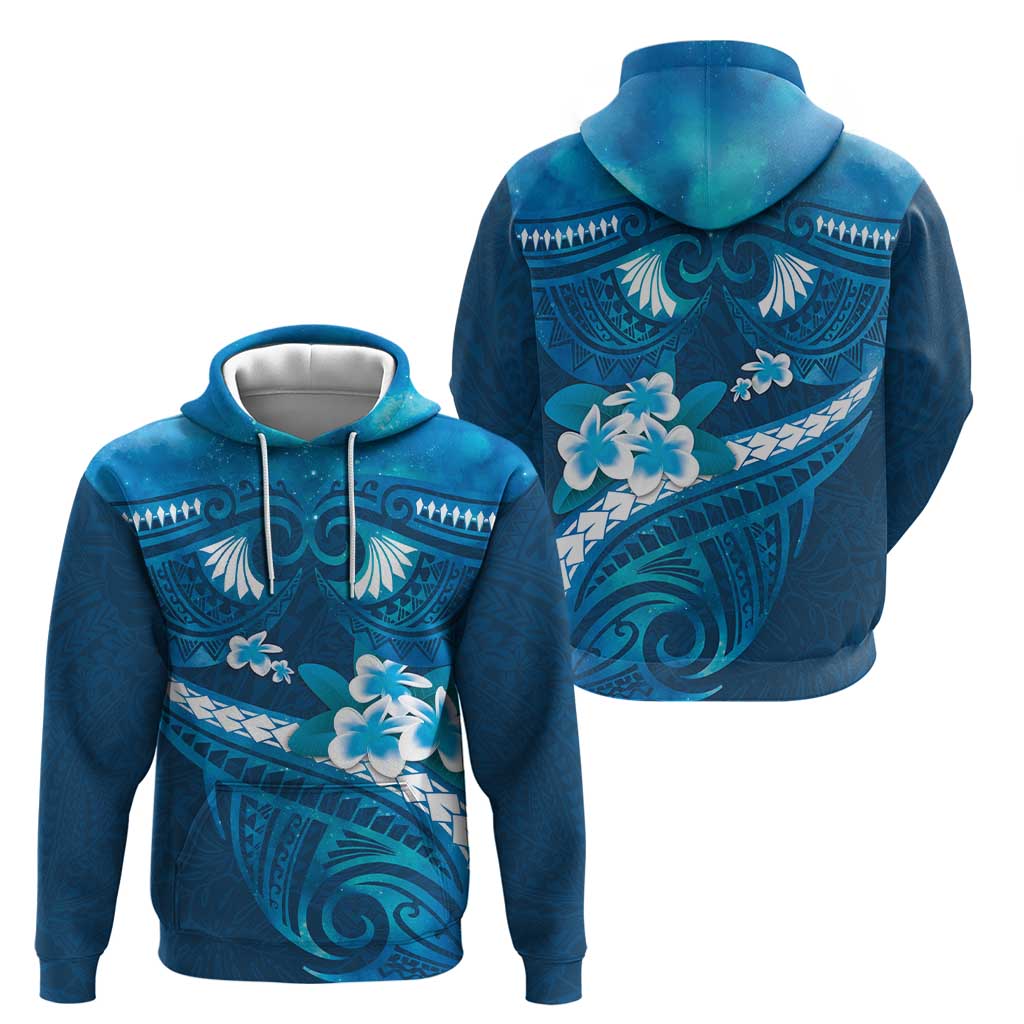 Blue Polynesia Zip Hoodie Tribal Pattern Tropical Frangipani LT14 - Polynesian Pride