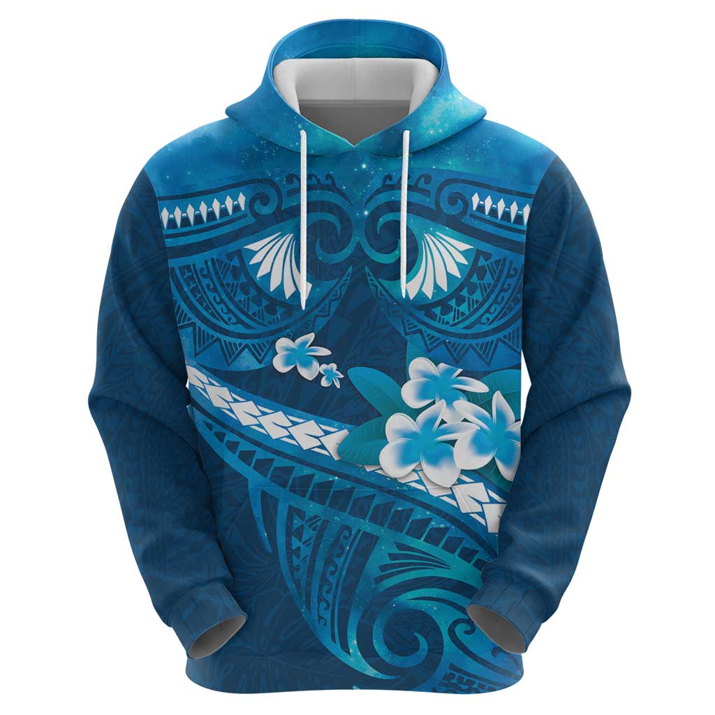 Blue Polynesia Zip Hoodie Tribal Pattern Tropical Frangipani LT14 - Polynesian Pride