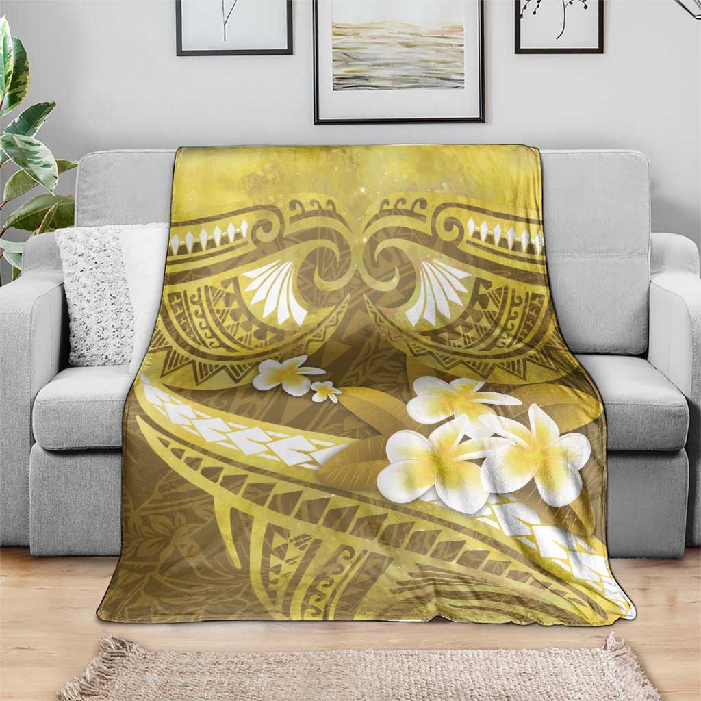 Gold Polynesia Blanket Tribal Pattern Tropical Frangipani