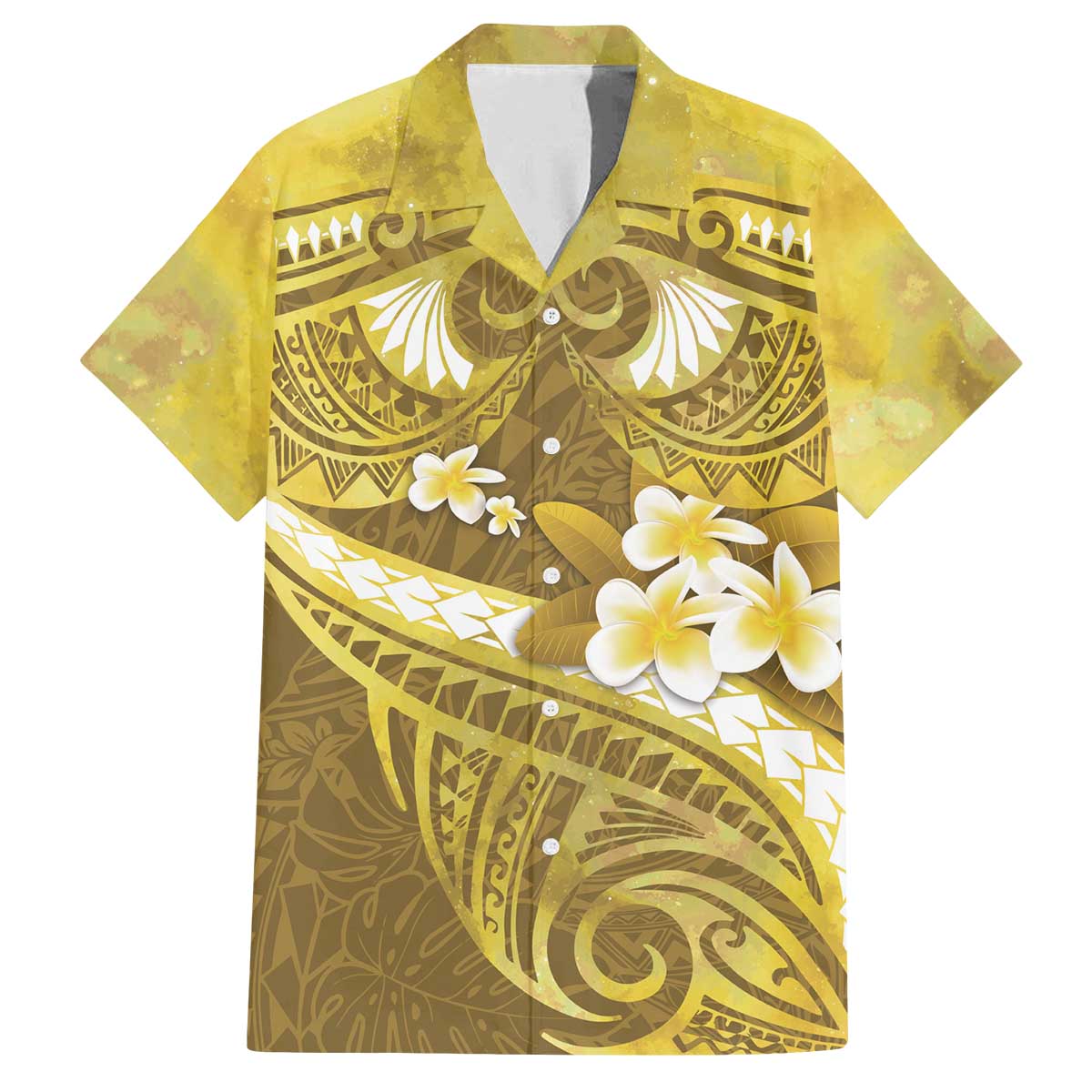 Gold Polynesia Family Matching Off The Shoulder Long Sleeve Dress and Hawaiian Shirt Tribal Pattern Tropical Frangipani LT14 Dad's Shirt - Short Sleeve Gold - Polynesian Pride