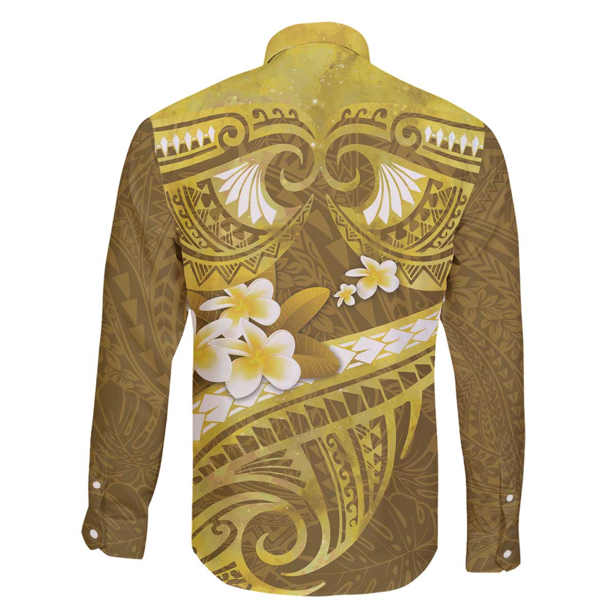 Gold Polynesia Family Matching Off The Shoulder Long Sleeve Dress and Hawaiian Shirt Tribal Pattern Tropical Frangipani LT14 - Polynesian Pride