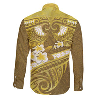 Gold Polynesia Family Matching Off The Shoulder Long Sleeve Dress and Hawaiian Shirt Tribal Pattern Tropical Frangipani LT14 - Polynesian Pride