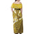 Gold Polynesia Family Matching Off Shoulder Maxi Dress and Hawaiian Shirt Tribal Pattern Tropical Frangipani
