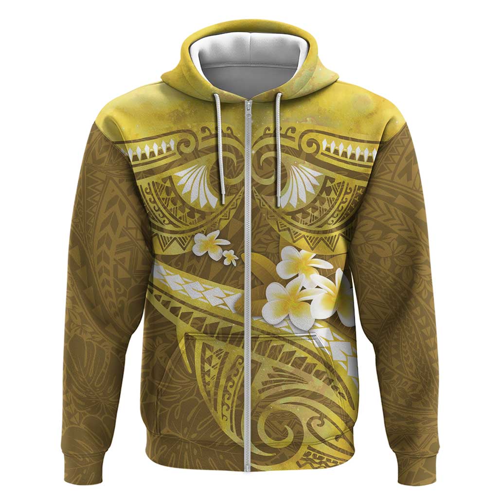 Gold Polynesia Hoodie Tribal Pattern Tropical Frangipani LT14 Zip Hoodie Gold - Polynesian Pride