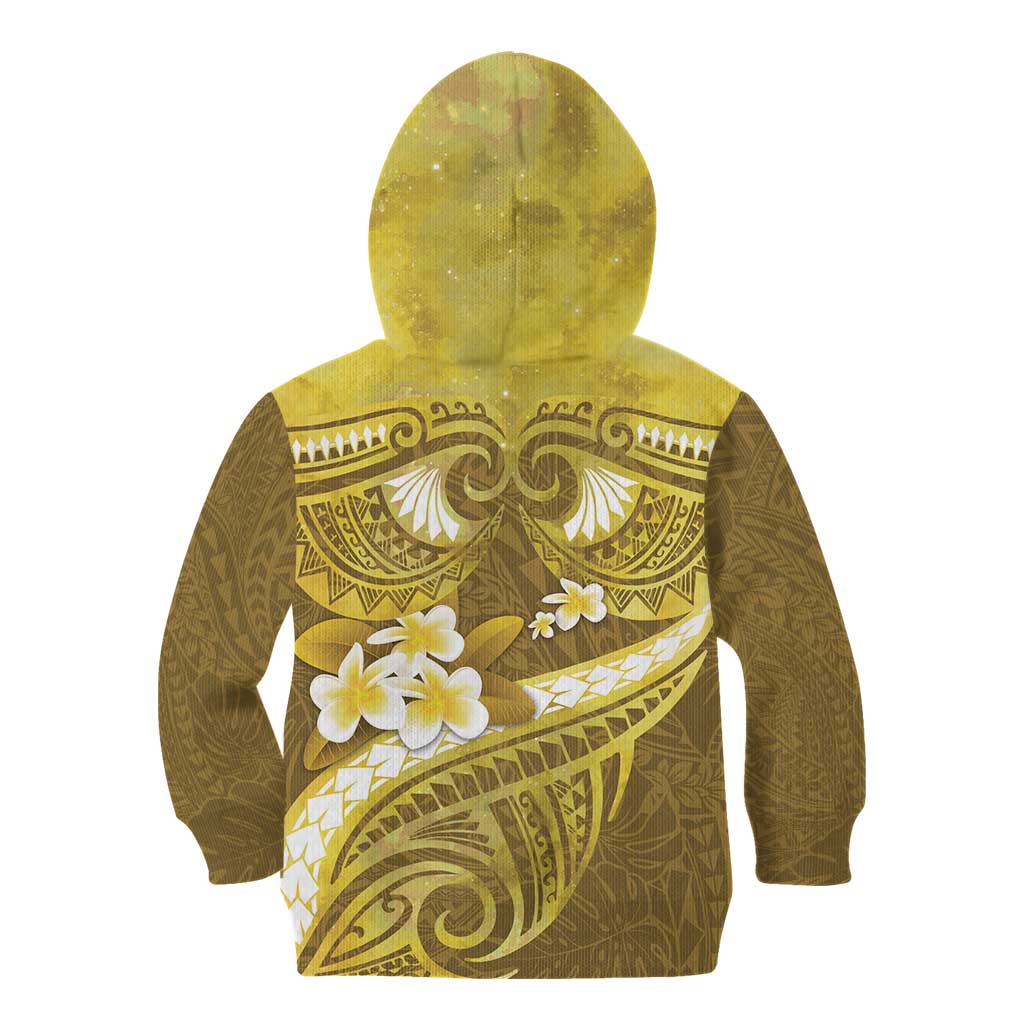 Gold Polynesia Kid Hoodie Tribal Pattern Tropical Frangipani