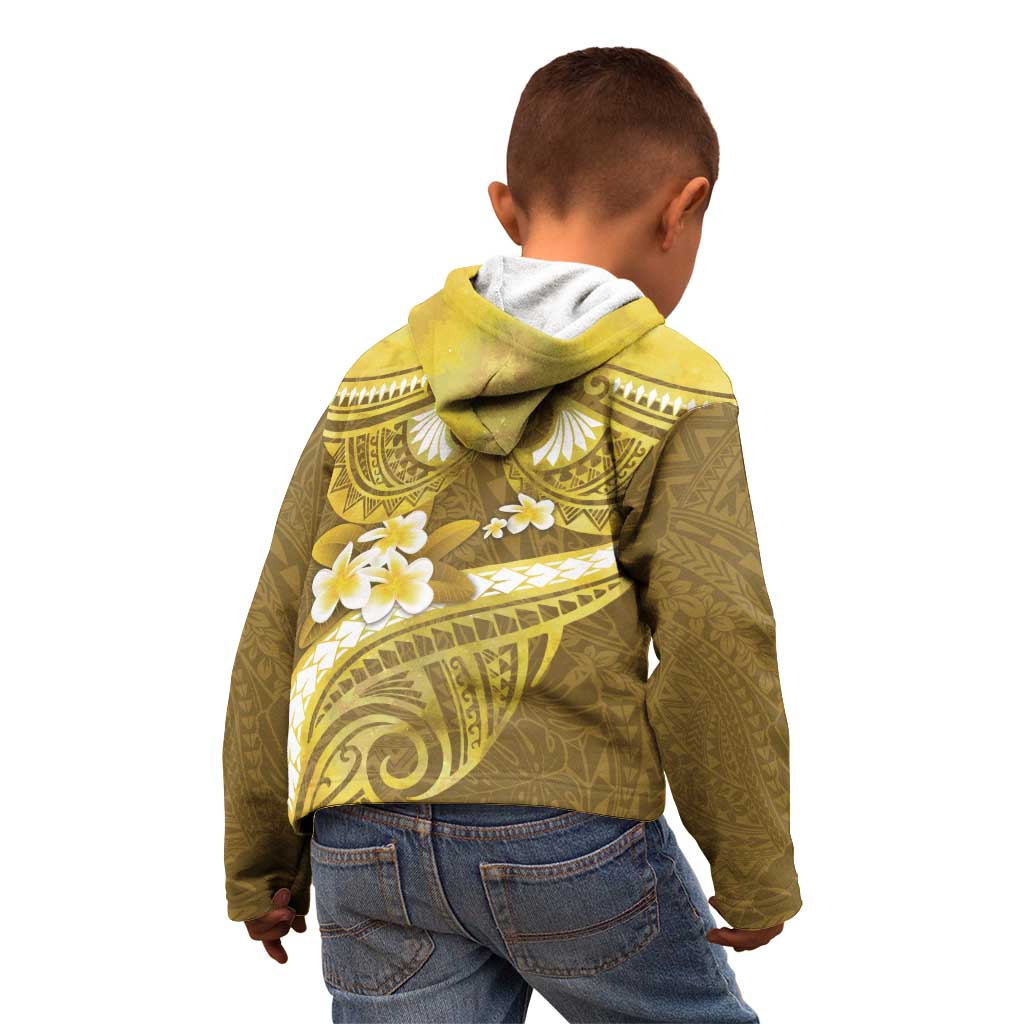 Gold Polynesia Kid Hoodie Tribal Pattern Tropical Frangipani