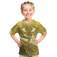 Gold Polynesia Kid T Shirt Tribal Pattern Tropical Frangipani