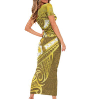Gold Polynesia Short Sleeve Bodycon Dress Tribal Pattern Tropical Frangipani LT14 - Polynesian Pride