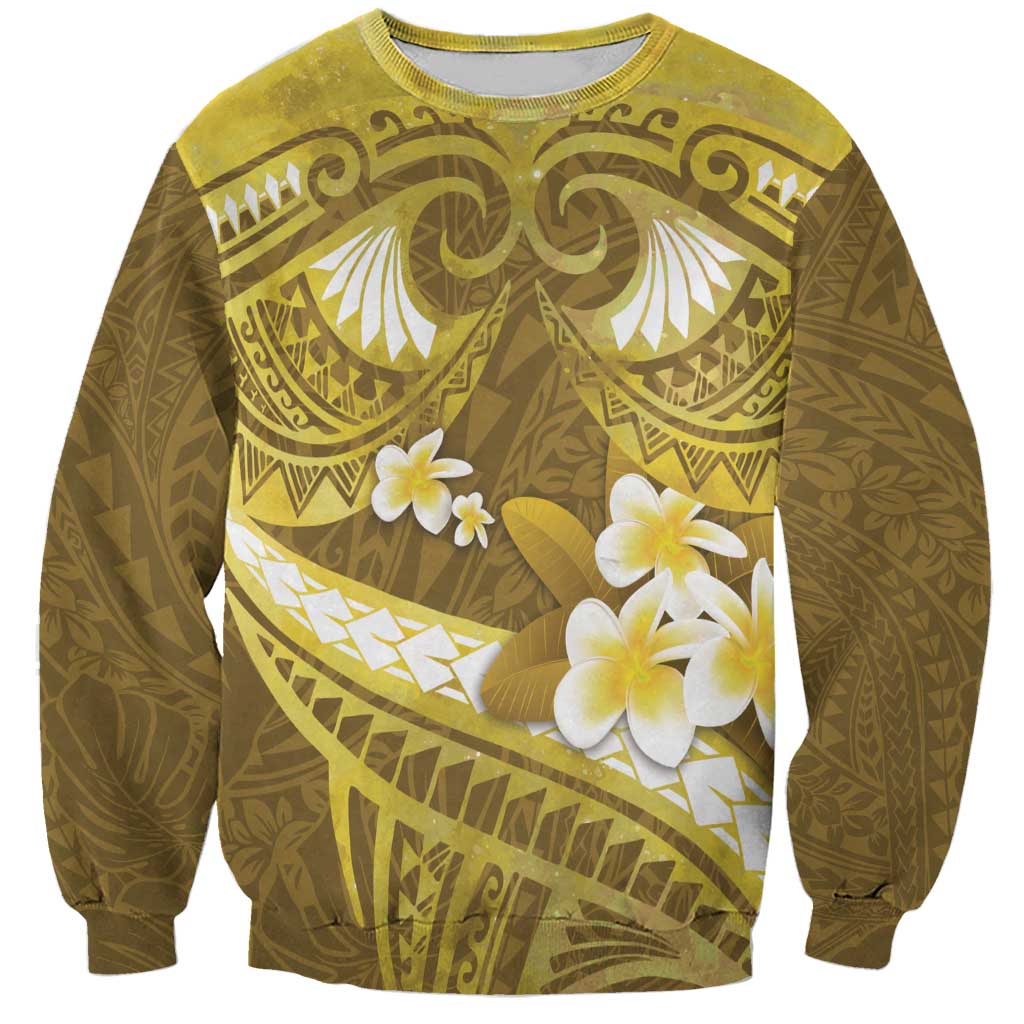 Gold Polynesia Sweatshirt Tribal Pattern Tropical Frangipani