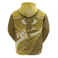 Gold Polynesia Zip Hoodie Tribal Pattern Tropical Frangipani LT14 - Polynesian Pride