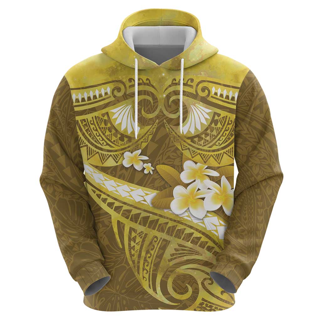 Gold Polynesia Zip Hoodie Tribal Pattern Tropical Frangipani LT14 - Polynesian Pride