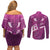 Pink Polynesia Couples Matching Off Shoulder Short Dress and Long Sleeve Button Shirt Tribal Pattern Tropical Frangipani