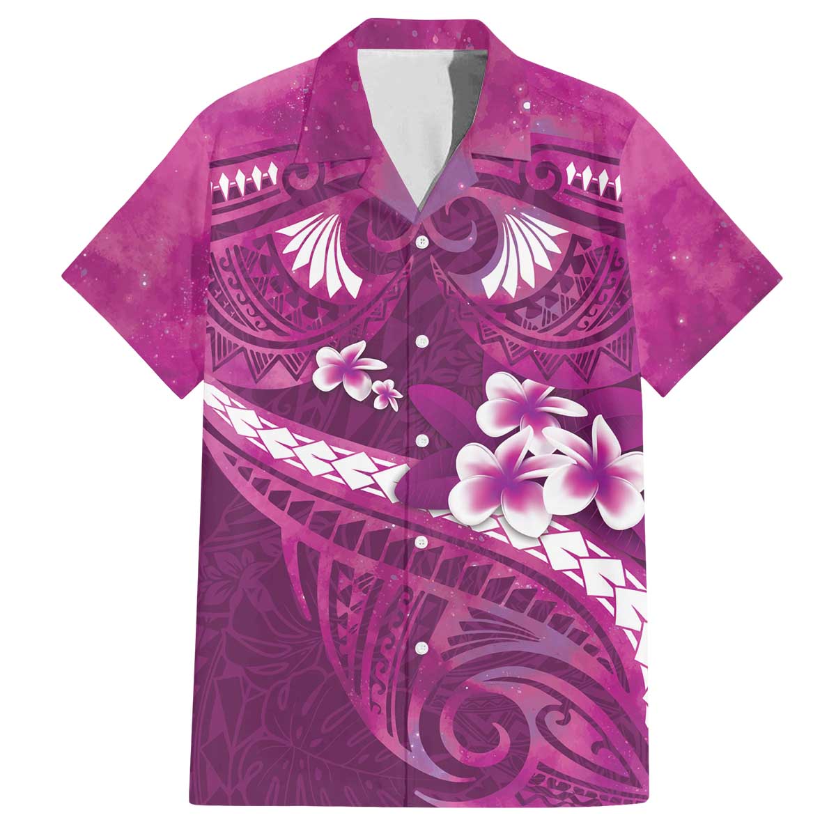 Pink Polynesia Family Matching Off The Shoulder Long Sleeve Dress and Hawaiian Shirt Tribal Pattern Tropical Frangipani LT14 Dad's Shirt - Short Sleeve Pink - Polynesian Pride
